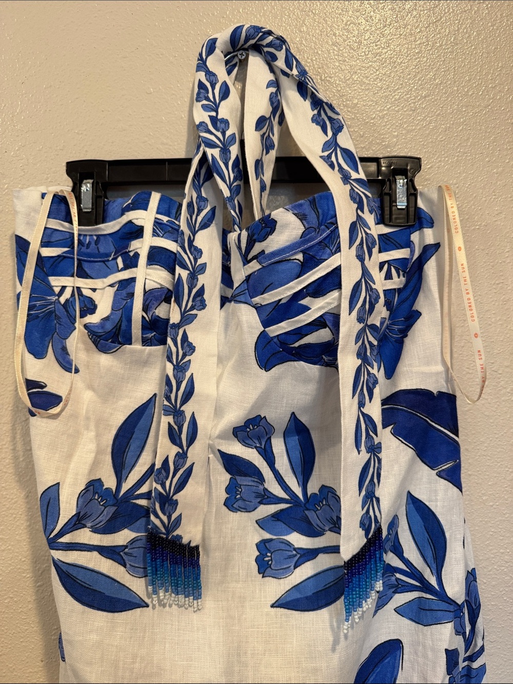 FARM Rio Halter Blue Yard Off-White Maxi Dress with Beaded Fringe - Picture 5 of 15